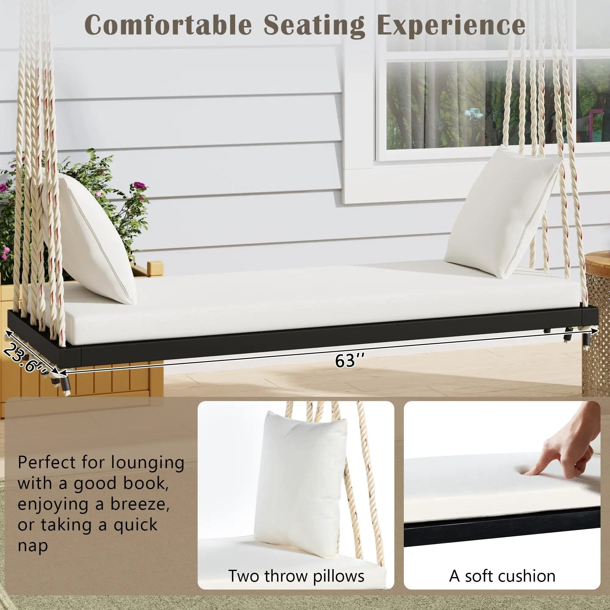 Patio Wooden Swing Chair Hanging Porch Swing Bench by HouseOfZazla