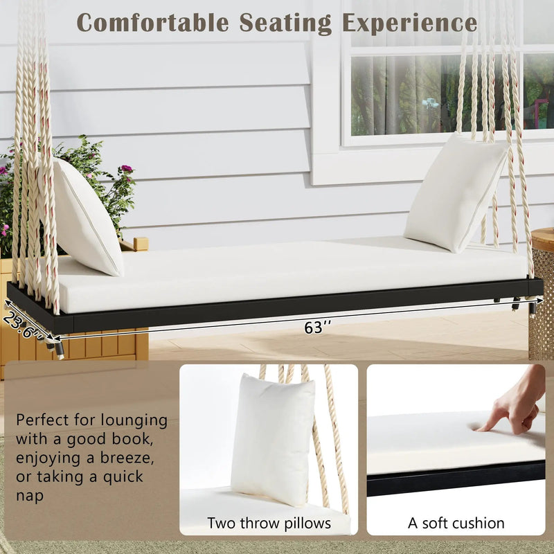 Patio Wooden Swing Chair Hanging Porch Swing Bench by HouseOfZazla