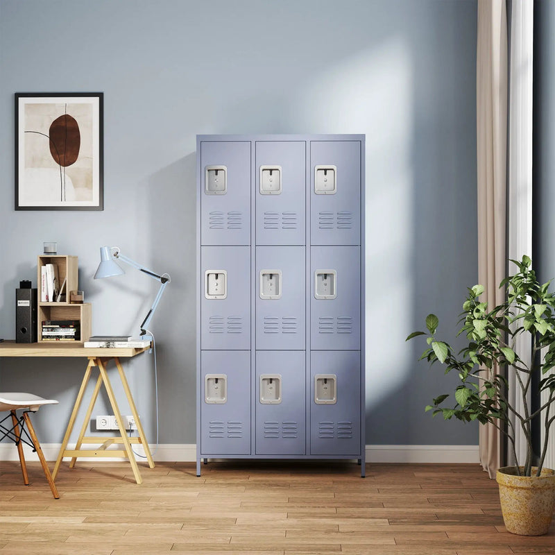 9 Door Lockers With Lock For Storage In Office, School, Gym, And Bedroom - Gray by Unique Piece Furniture