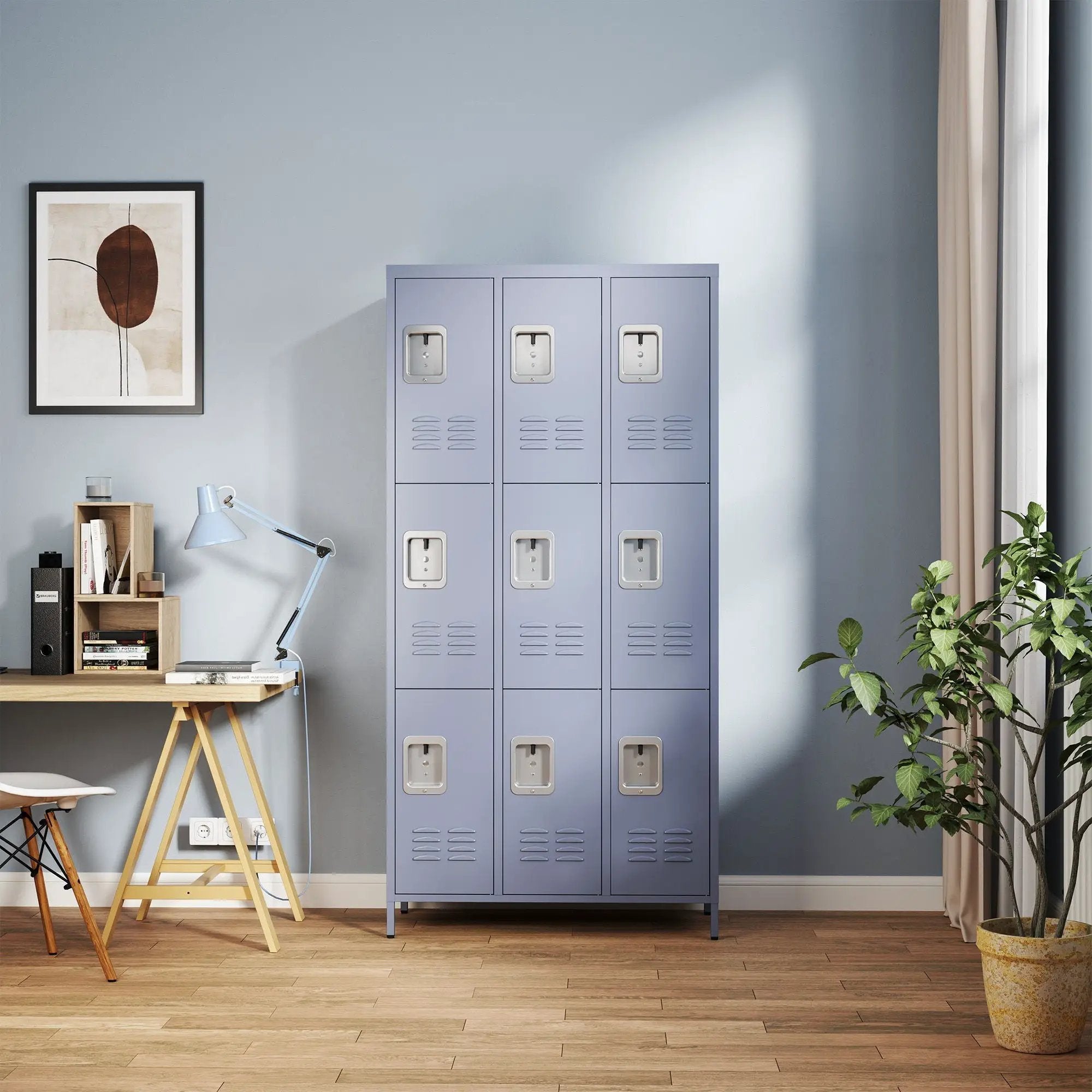 9 Door Lockers With Lock For Storage In Office, School, Gym, And Bedroom - Gray by HouseOfZazla