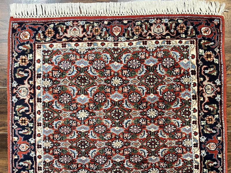 Indo Persian Rug 3x5, Red and Navy Blue, Wool Vintage Handmade Small Carpet 3 x 5 ft, Herati Pattern, Bidjar Rug by Jewel Rugs