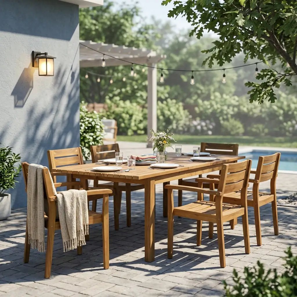 7 Pieces Acacia Wood Outdoor Dining Set by HouseOfZazla