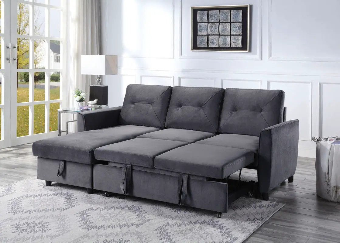 Hudson - Reversible Sleeper Sectional Sofa With Storage Chaise - Dark Gray by Unique Piece Furniture