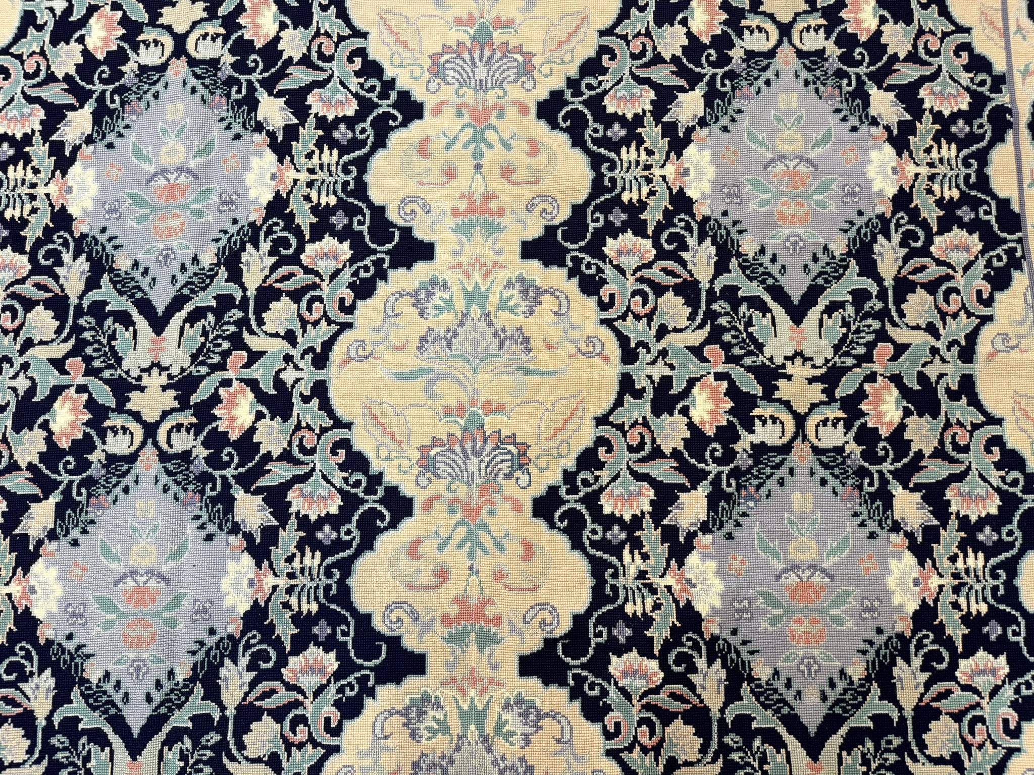 Needlepoint Rug 6x9, Ivory and Navy Blue by Jewel Rugs