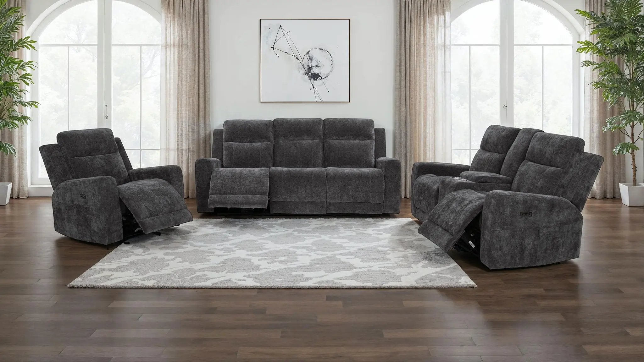 Kennett 3-piece Chenille Power Reclining Sofa Set Dark Grey by Unique Piece Furniture