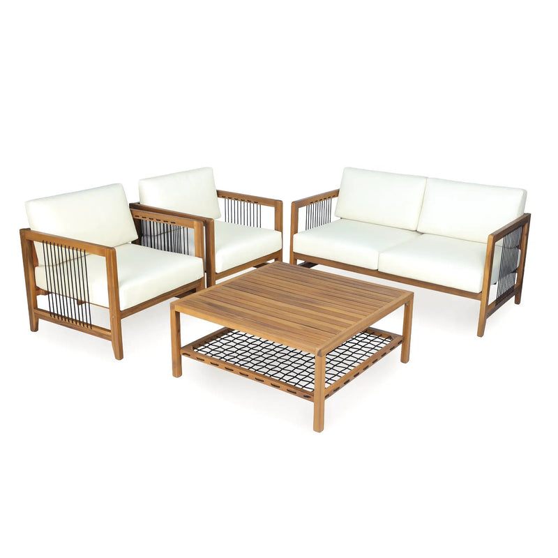 4-Piece Acacia Wood Outdoor Patio Sofa Set by HouseOfZazla