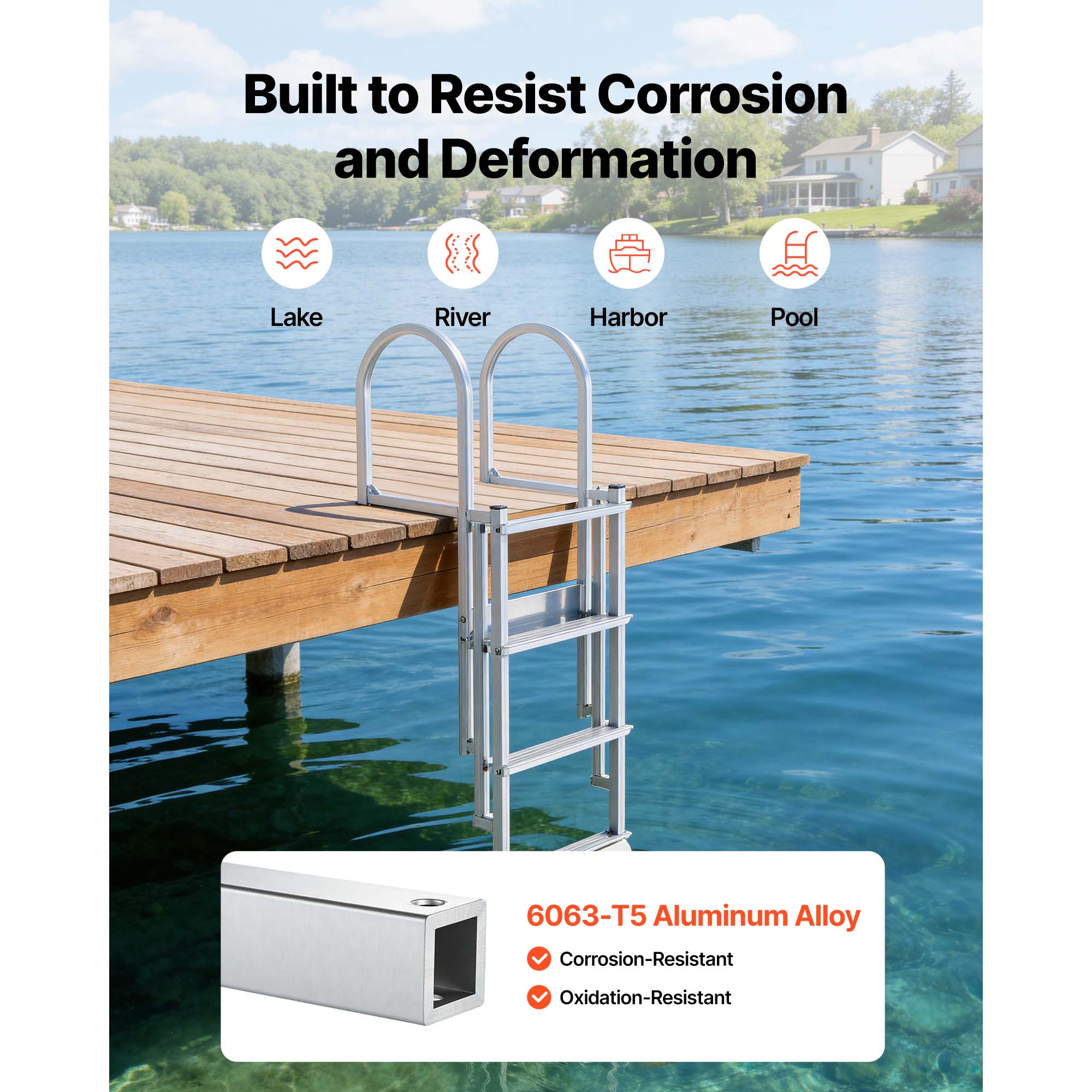 Retractable Dock Ladder, 4 Steps, Aluminum Alloy Swim Ladder by HouseOfZazla