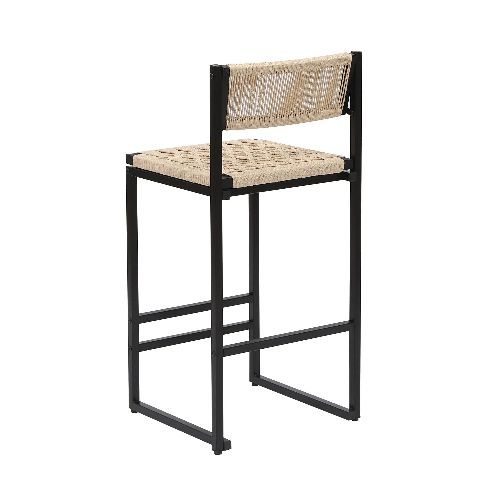 Style B, Woven Bar Stools With Backrest, Paper Rope Weave Dining Chairs For Kitchen Island - Creamy White by HouseOfZazla