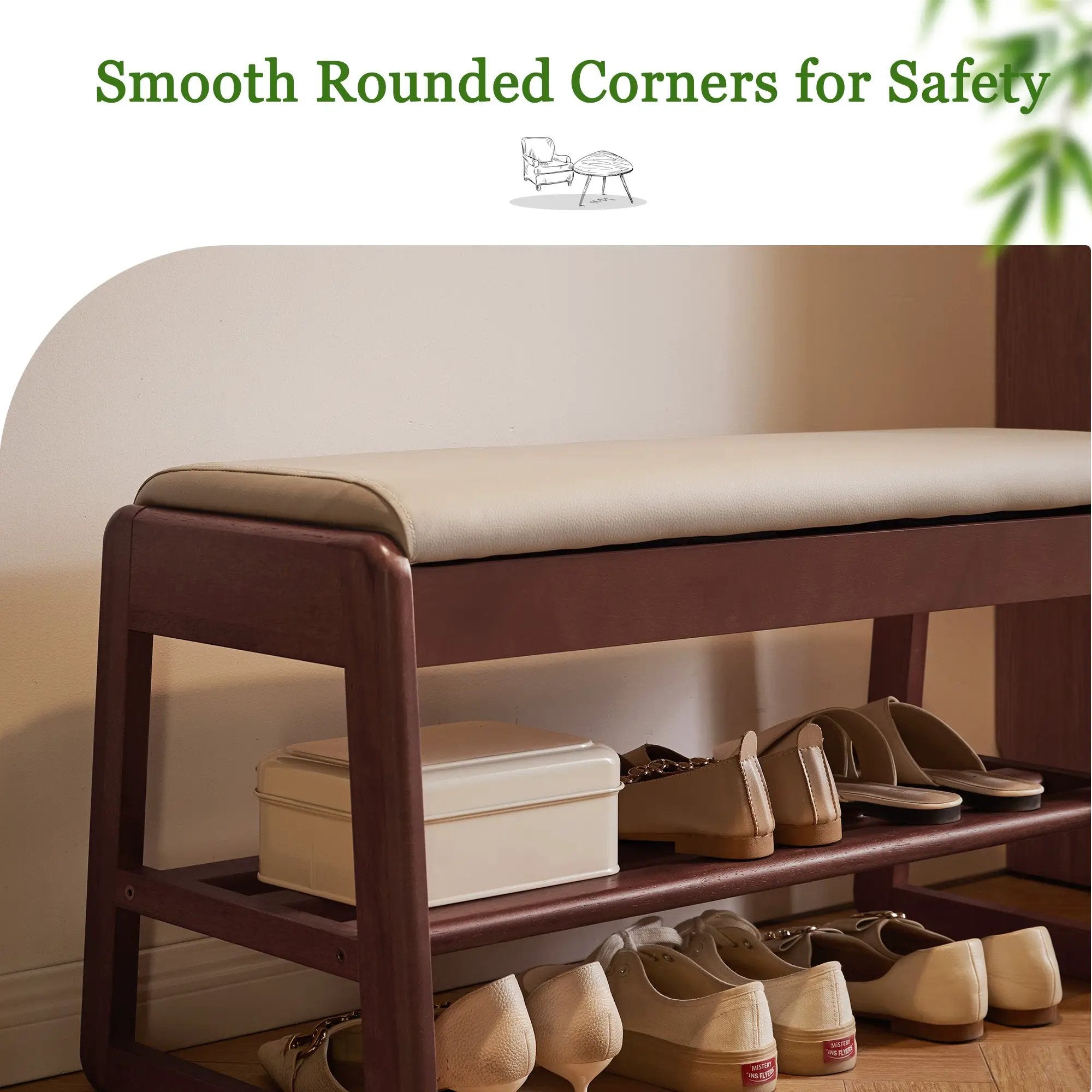 Wood Shoe Storage Bench with Premium Vegan Leather Seat by HouseOfZazla