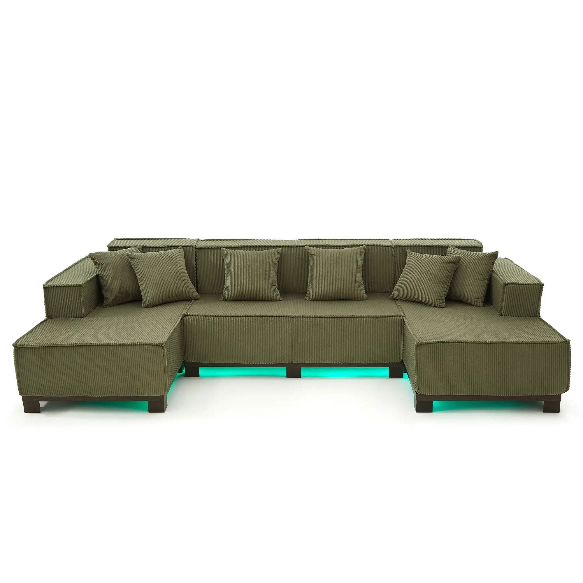 U-Shaped Sectional Sofa With RGB LED Light Strip And 6 Pillows by Unique Piece Furniture