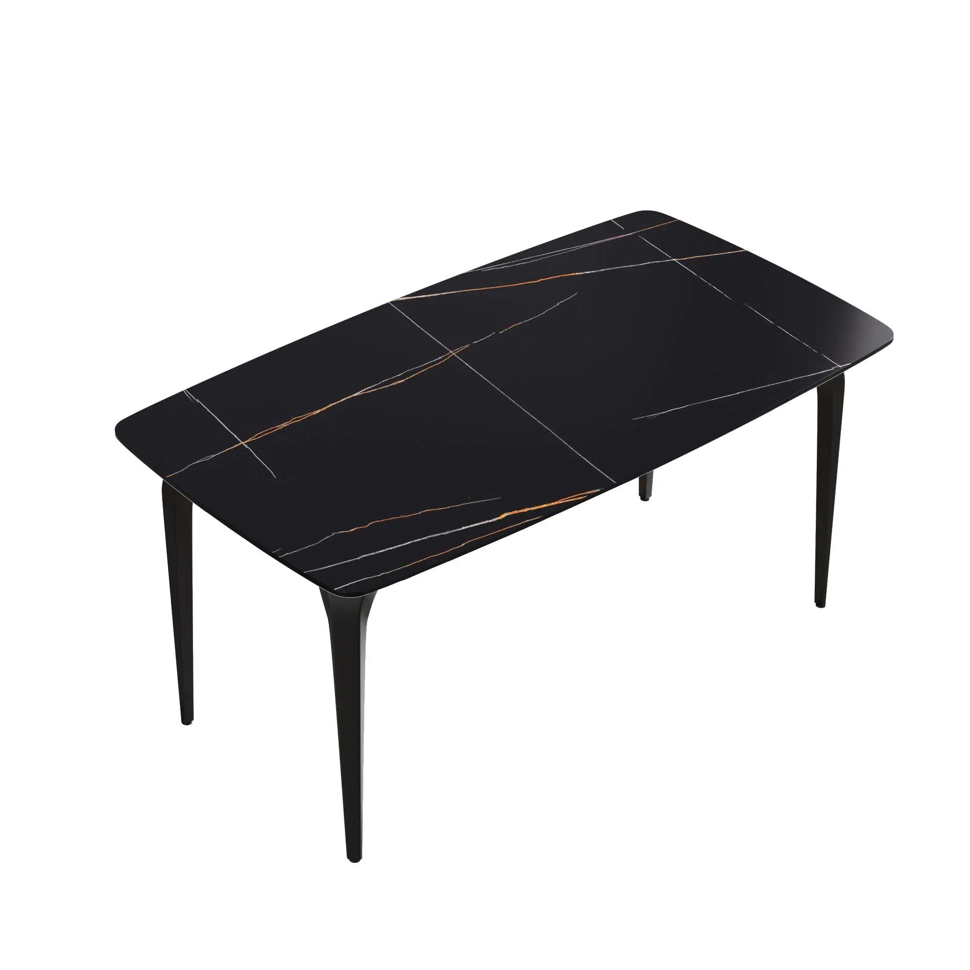 63" Artificial Stone Black Curved Black Metal Leg Dining Table, 6 People - Black by Unique Piece Furniture