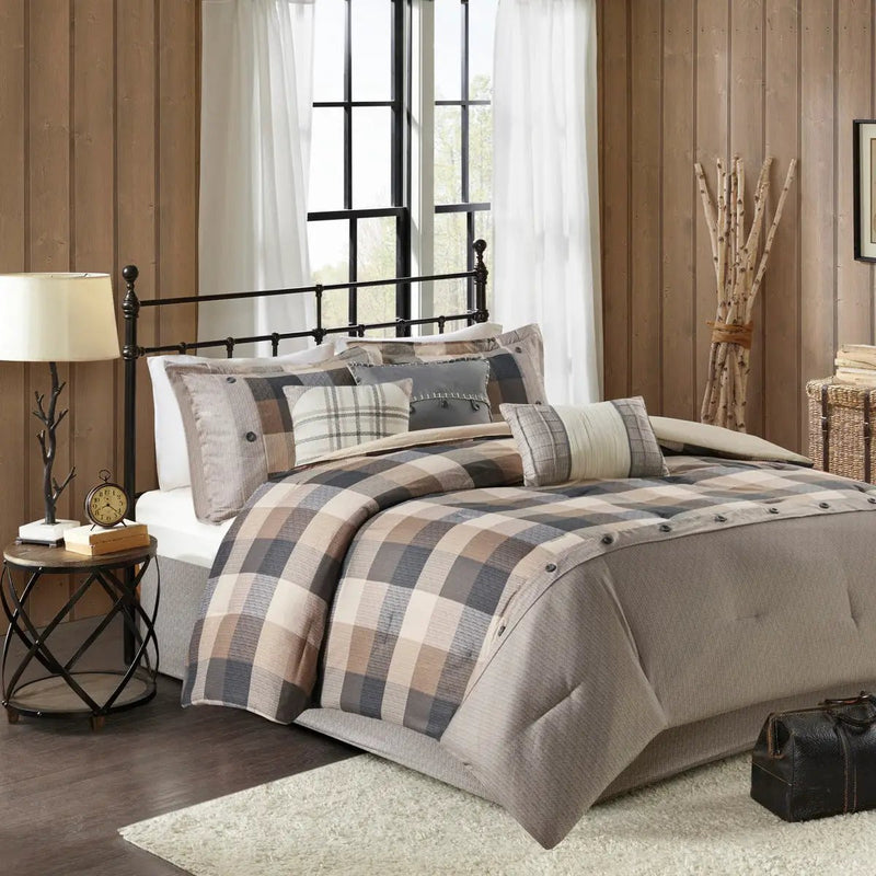 7 Piece Herringbone Comforter Set Neutral California King by HouseOfZazla