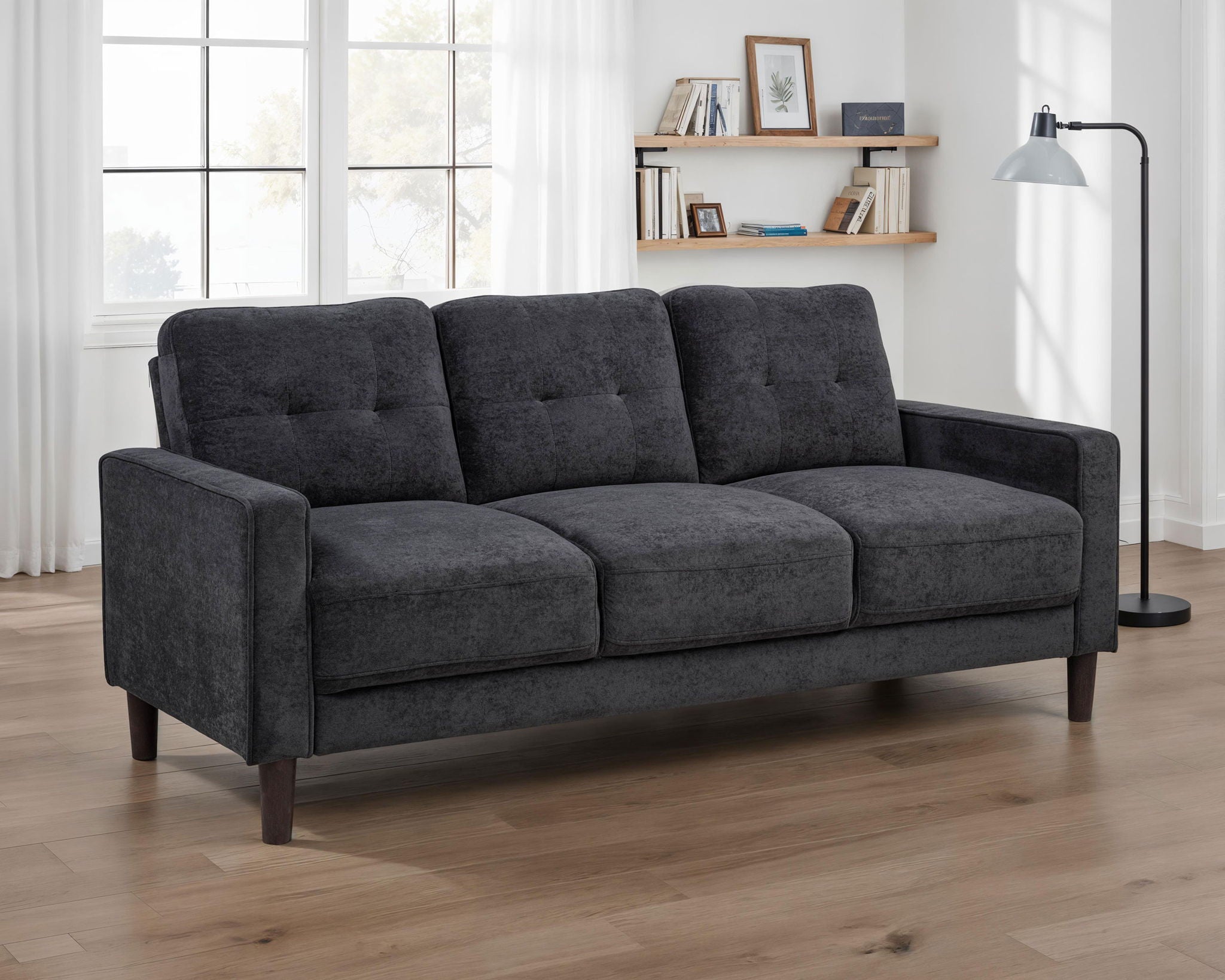 Bowen II Fabric Upholstered Track Arm Sofa Steel Grey by Unique Piece Furniture