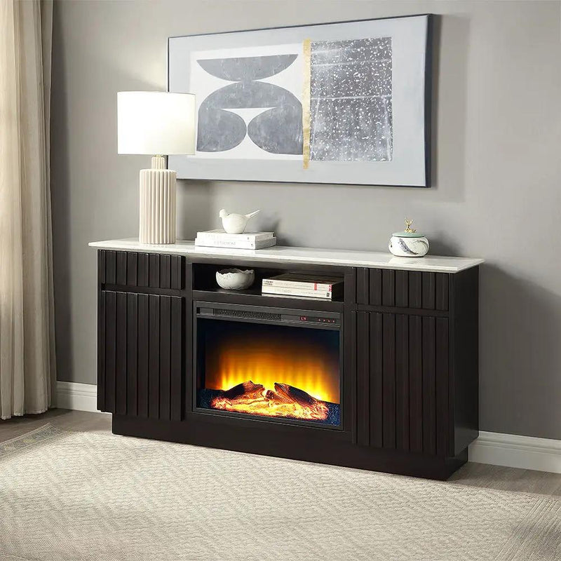 Jaramillo - Server With Fireplace - Engineered Marble & Rustic Espresso by Unique Piece Furniture