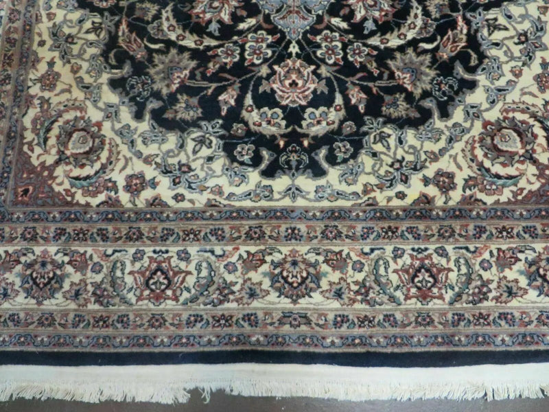 4' X 7' Vintage Handmade India Wool Silk Accent Rug Hand Knotted Black Organic by Jewel Rugs
