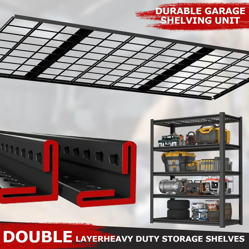 Garage Storage Rack, 5 Layer Adjustable Shelving Unit For Warehouse - Black by HouseOfZazla