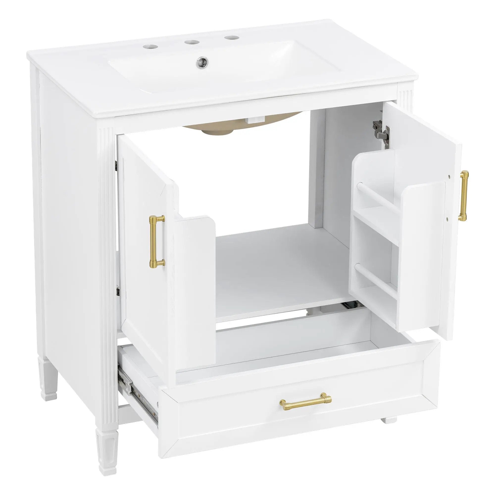 Elegant Fluted Bathroom Vanity With Sink, Soft Close Doors & Drawer by HouseOfZazla