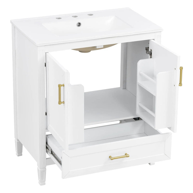 Elegant Fluted Bathroom Vanity With Sink, Soft Close Doors & Drawer by HouseOfZazla