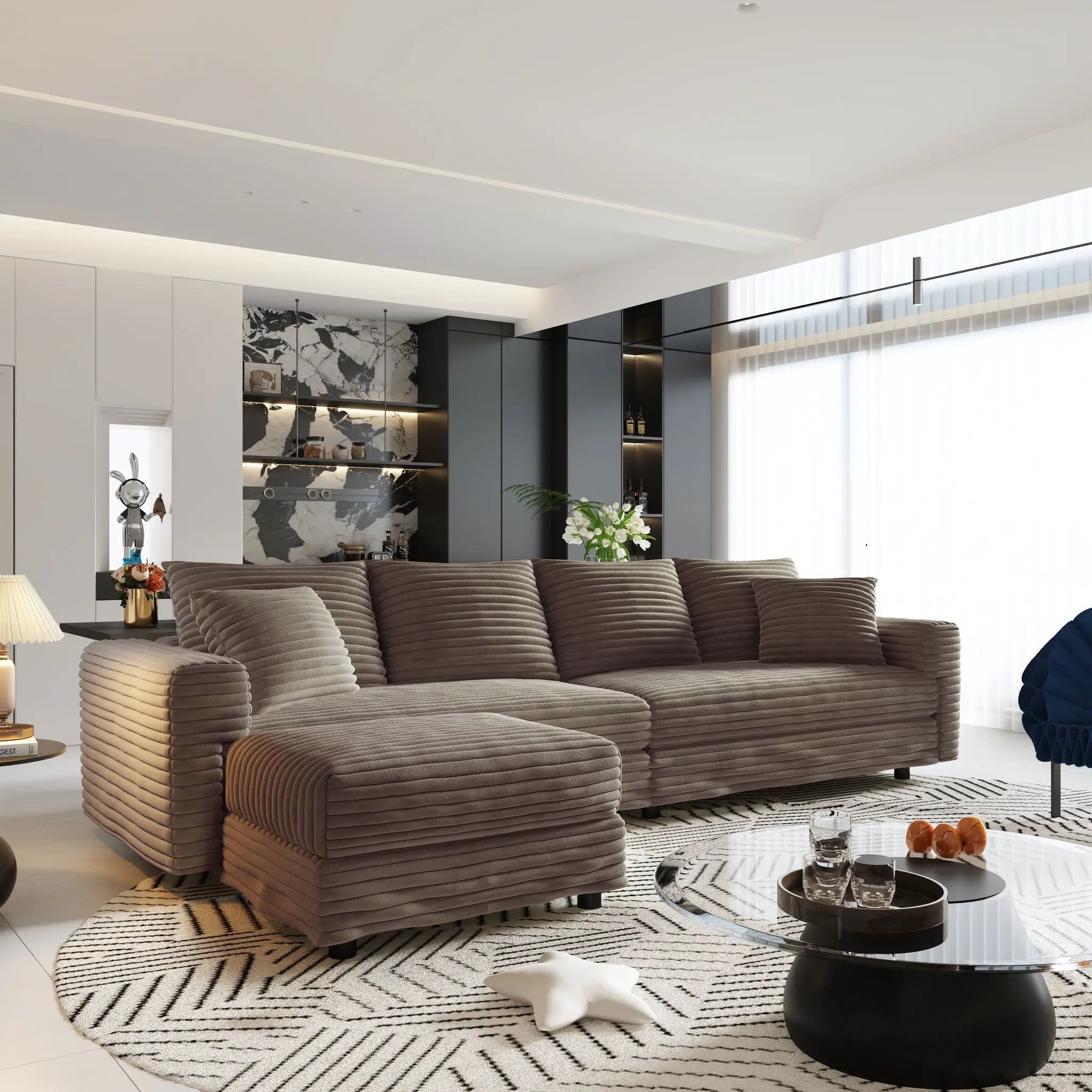 Deep Seat Convertible Sofa With Soft Pillows And Ottomans by HouseOfZazla