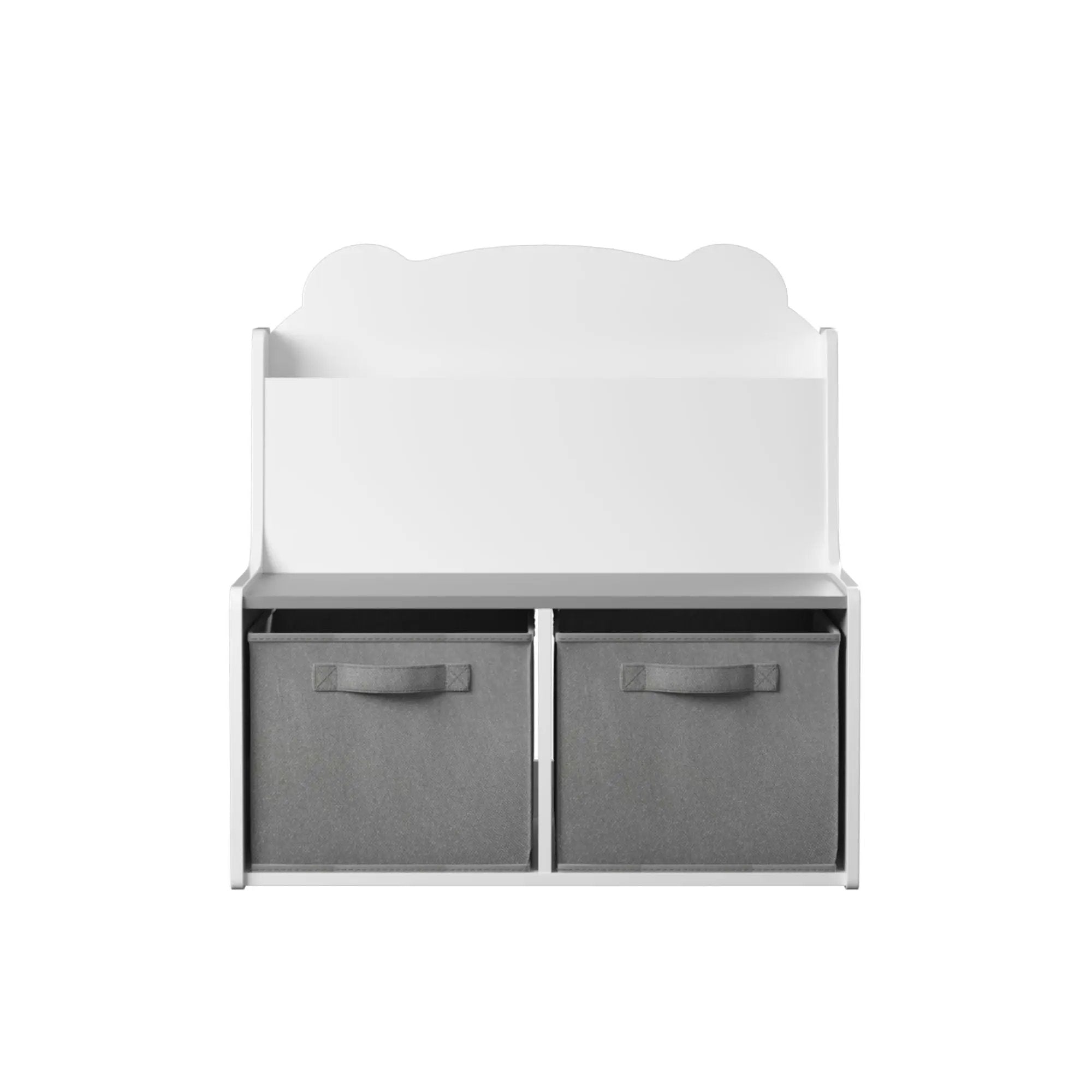 Bookshelf With Storage Bins, Bookcase With Book Display Shelf And 2 Bins, Cute Bear Shaped Backboard, Toy Organizer - White by Unique Piece Furniture