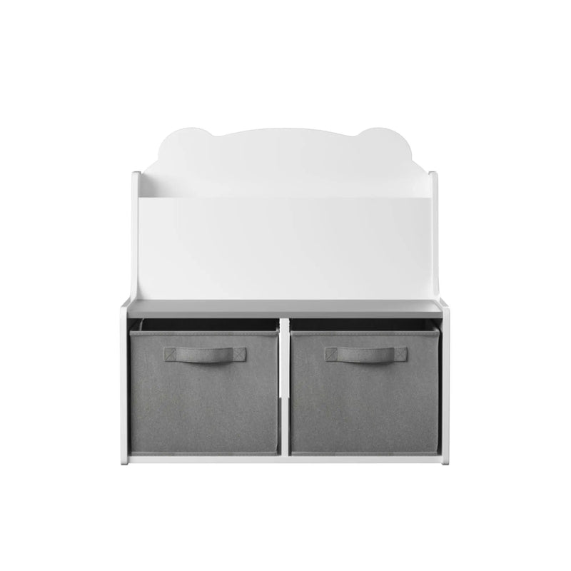 Bookshelf With Storage Bins, Bookcase With Book Display Shelf And 2 Bins, Cute Bear Shaped Backboard, Toy Organizer - White by Unique Piece Furniture