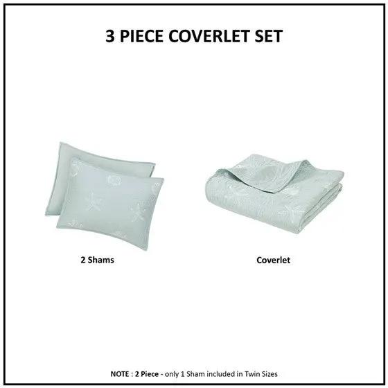 4 Piece Cotton Reversible Embroidered Quilt Set with Throw Pillow Aqua King/Cal King by HouseOfZazla