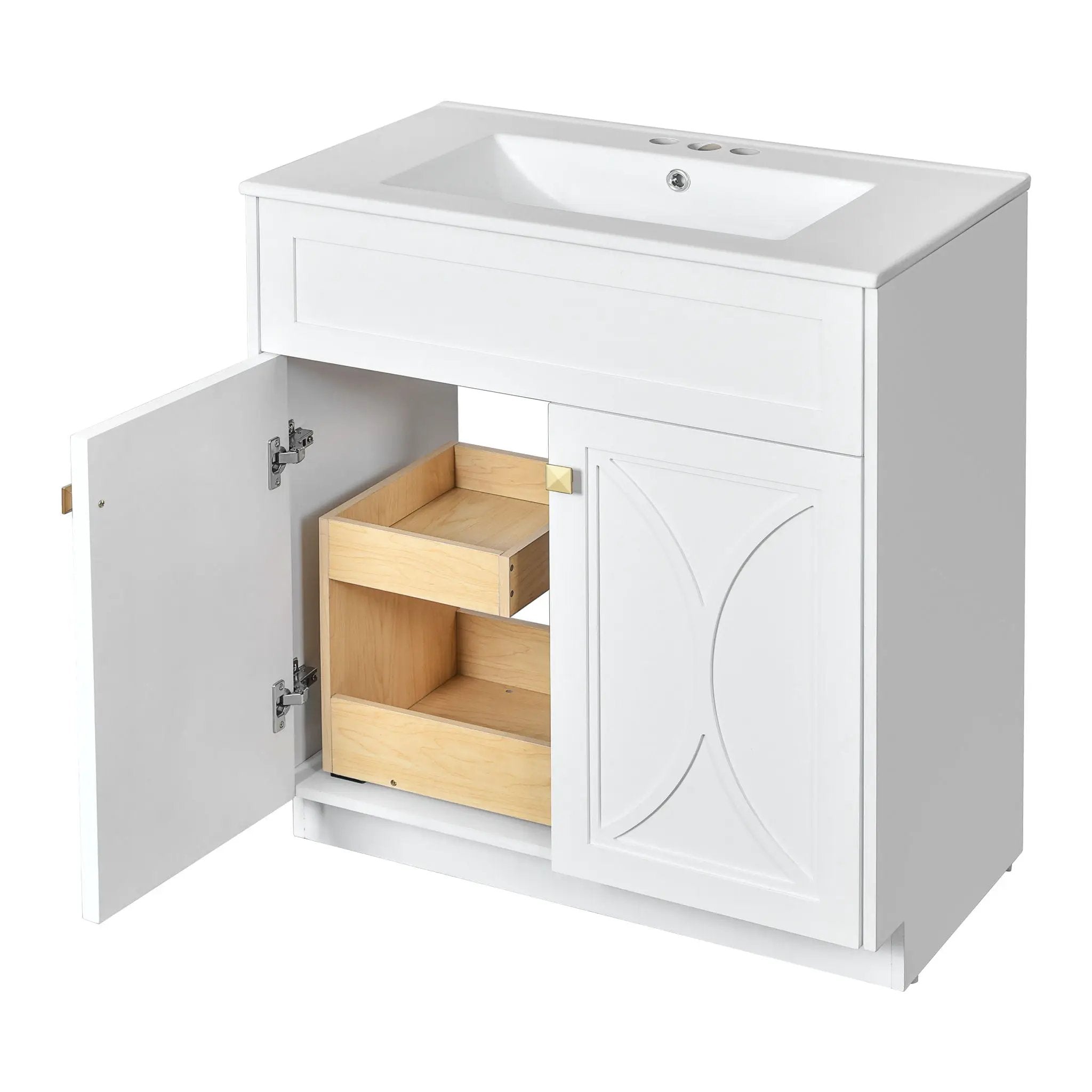 Bathroom Vanity With Sink, Freestanding Storage Cabinet With Handles, Soft Closing Doors by Unique Piece Furniture
