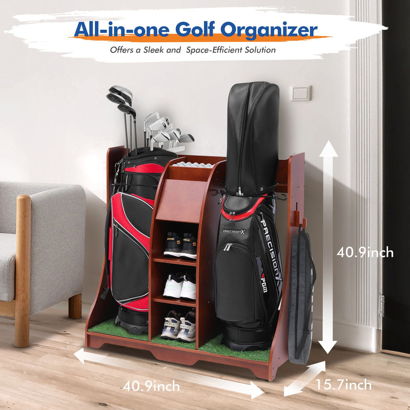 Wood Freestanding Adjustable Multi Use Golf Shelf - Reddish Brown by HouseOfZazla