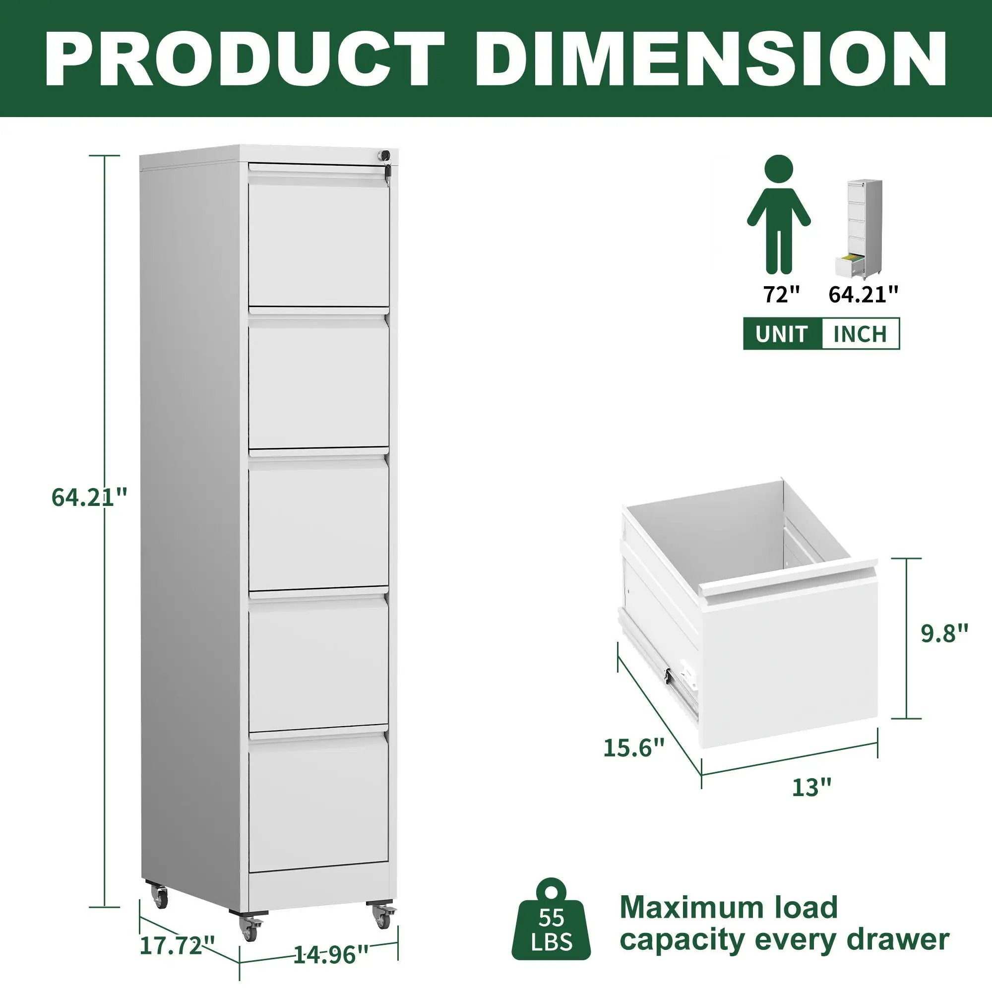 Drawer Metal Locking Vertical File Cabinet With Wheels Heavy Duty Lockable Storage by Unique Piece Furniture