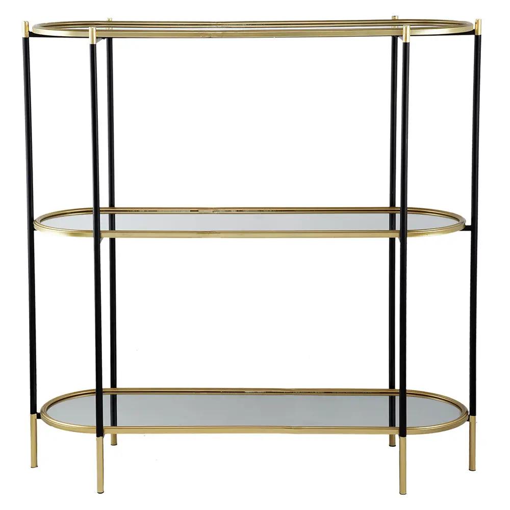 3 Tier Metal Console Table, Mirrored Shelf - Golden Black by Unique Piece Furniture