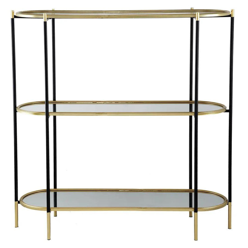 3 Tier Metal Console Table, Mirrored Shelf - Golden Black by HouseOfZazla