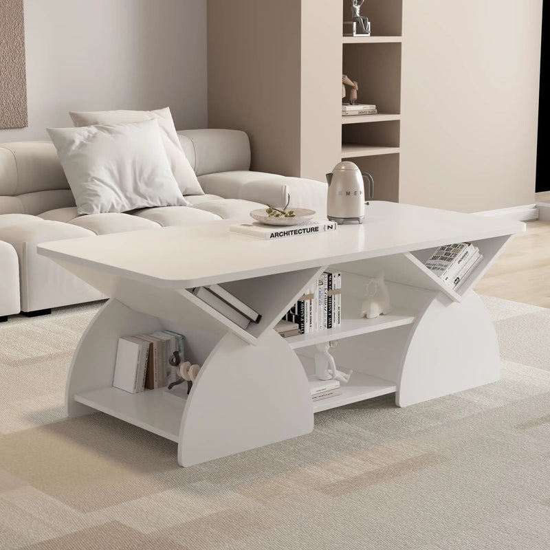 Geometric Engineered Coffee Table with Rounded Corners and Open Shelves by HouseOfZazla