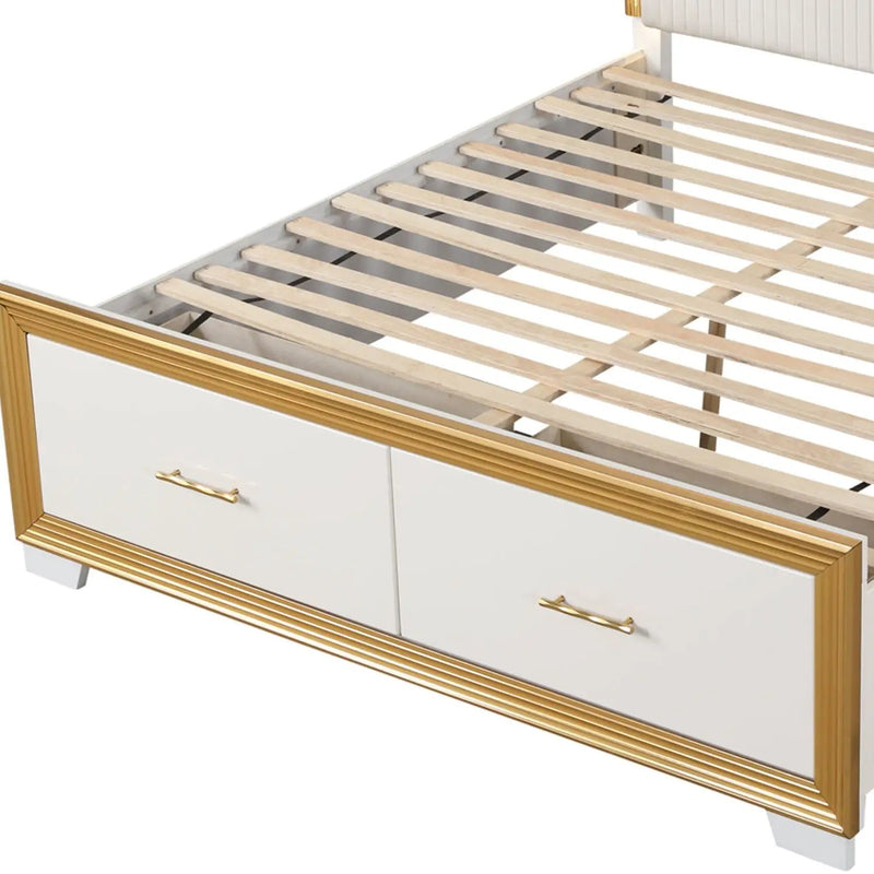 Obsession - Queen Size Bed With LED Headboard And Footboard Storage Drawer - White by HouseOfZazla