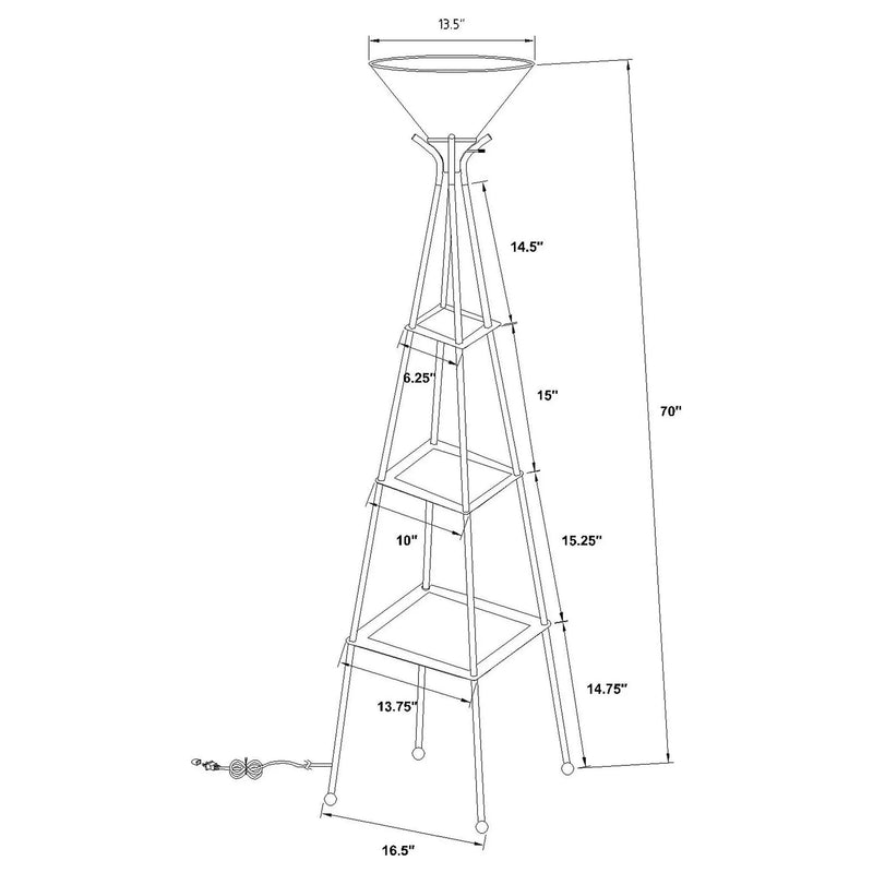 Sentinel - 3 Shelf Frosted Torchiere Floor Lamp With Shelves - Black by HouseOfZazla