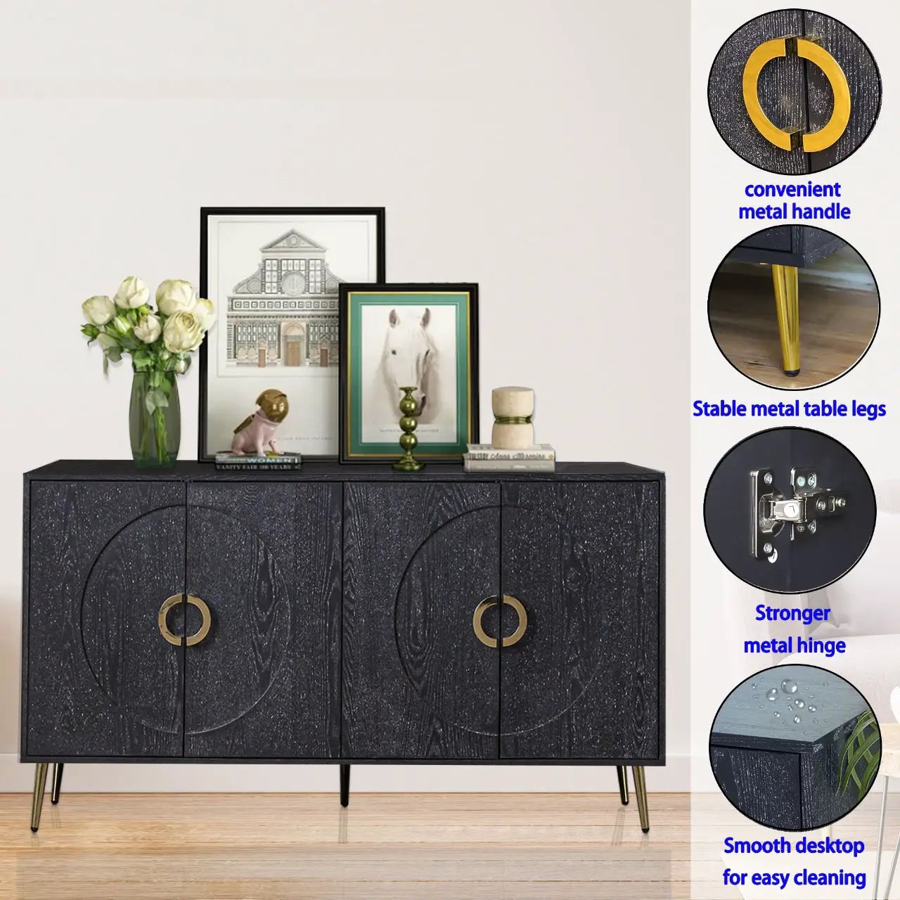 Modern Lacquered 4 Door Wooden Cabinet Sideboard Buffet Server Cabinet Storage Cabinet, For Living Room, Entryway, Hallway, Office, Kitchen And Dining Room by Unique Piece Furniture