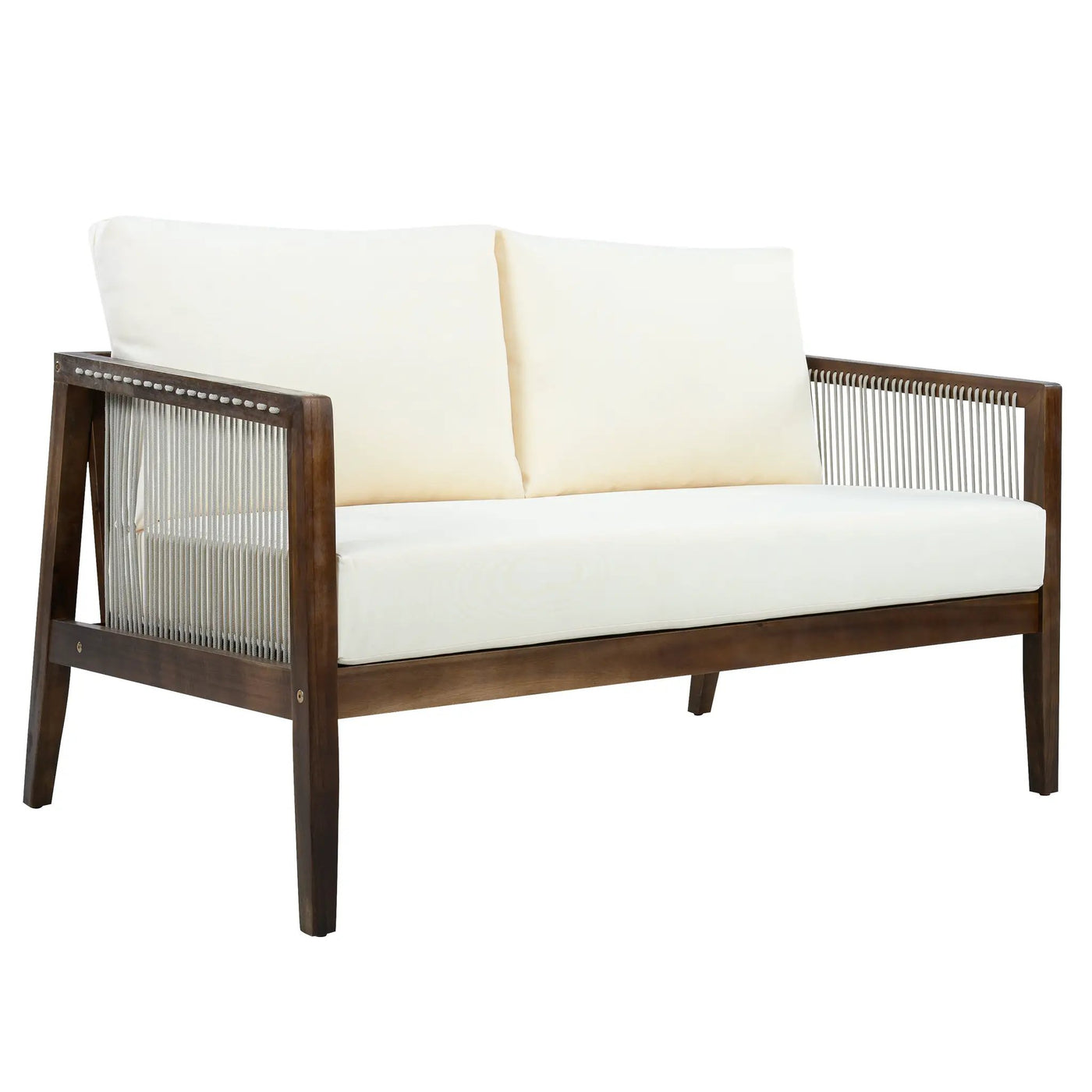 Outdoor Loveseat and Coffee Table Set, Acacia Wood Frame with Rope Detail by HouseOfZazla