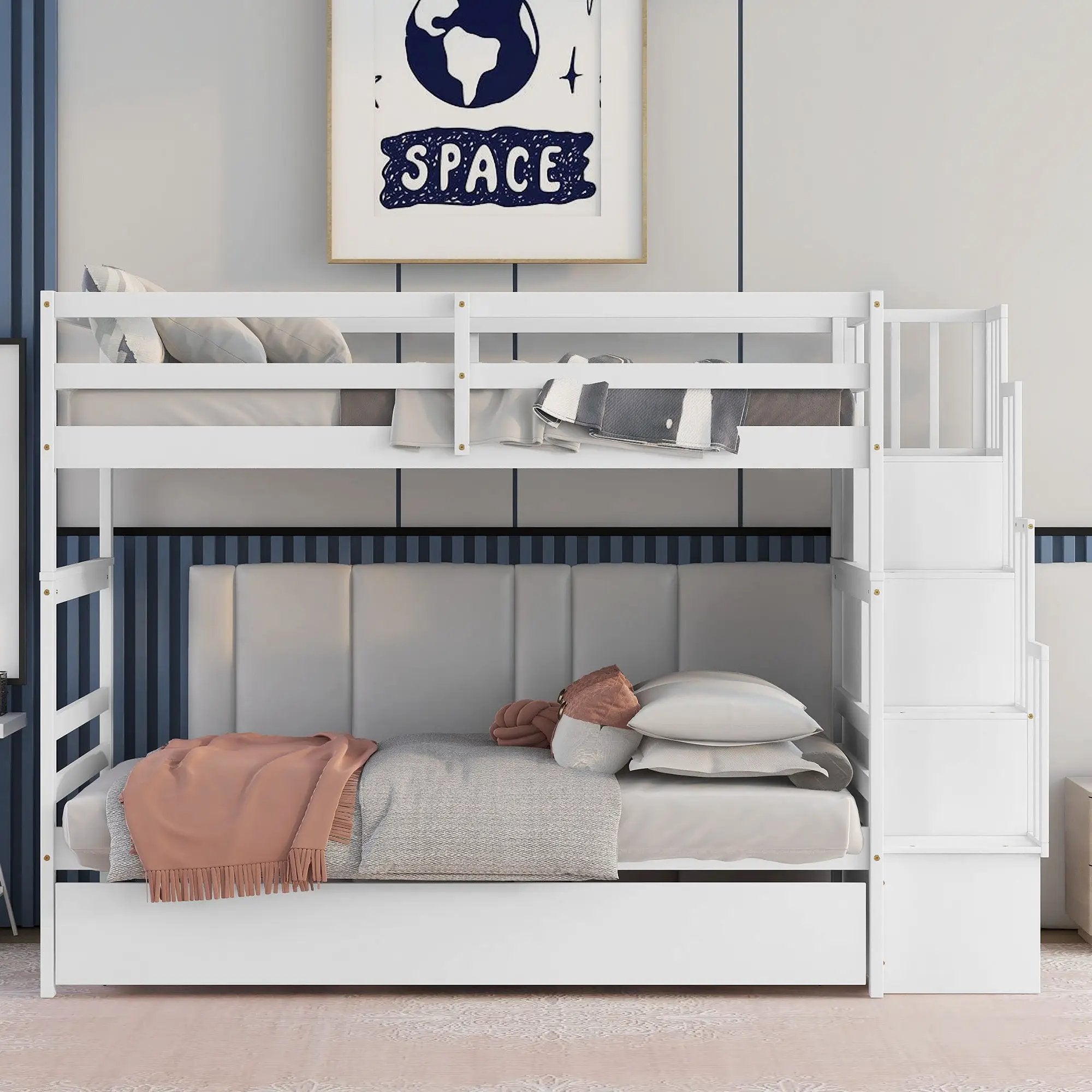Twin Over Twin Bunk Beds With Twin Trundle And Stairway Storage Function by HouseOfZazla