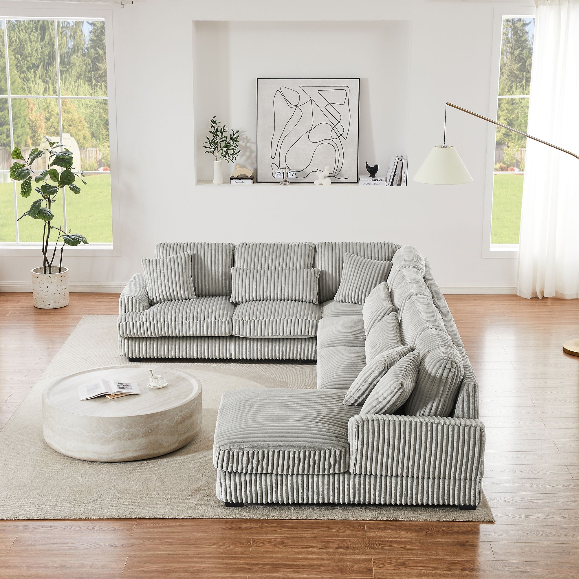 U - Shaped Sectional Sofa With Chaise Lounge, Oversized Living Room Sofa - Gray by HouseOfZazla