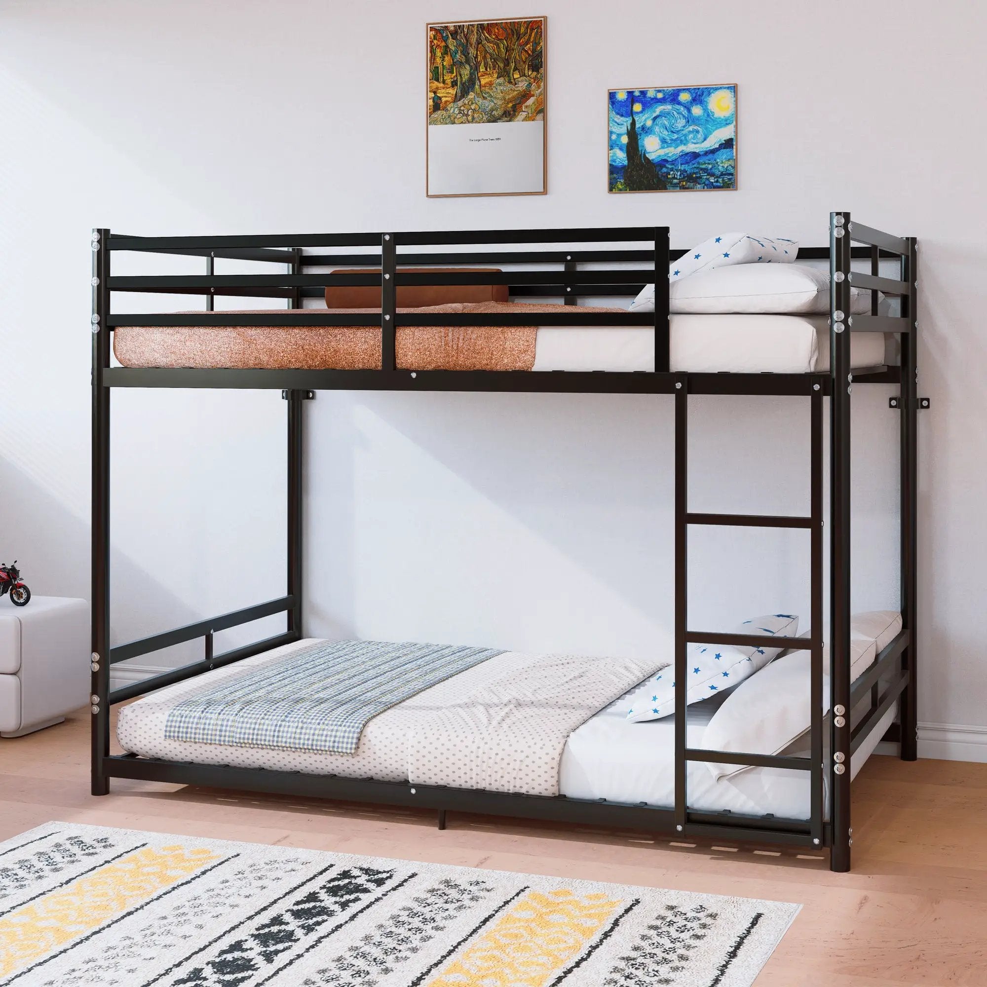 Bunk Bed with Ladder and High Guardrail Metal Bunk Bed, Storage Space, Noise Free, Twin Over Twin Size by HouseOfZazla