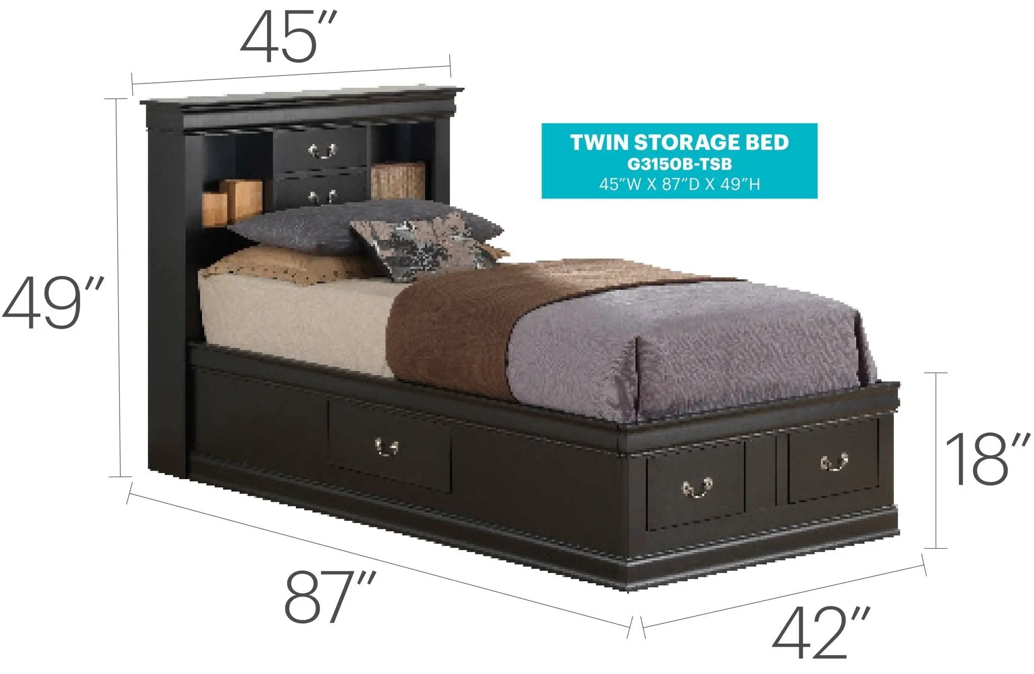 Traditional Style Bookcase Storage Bed by Unique Piece Furniture