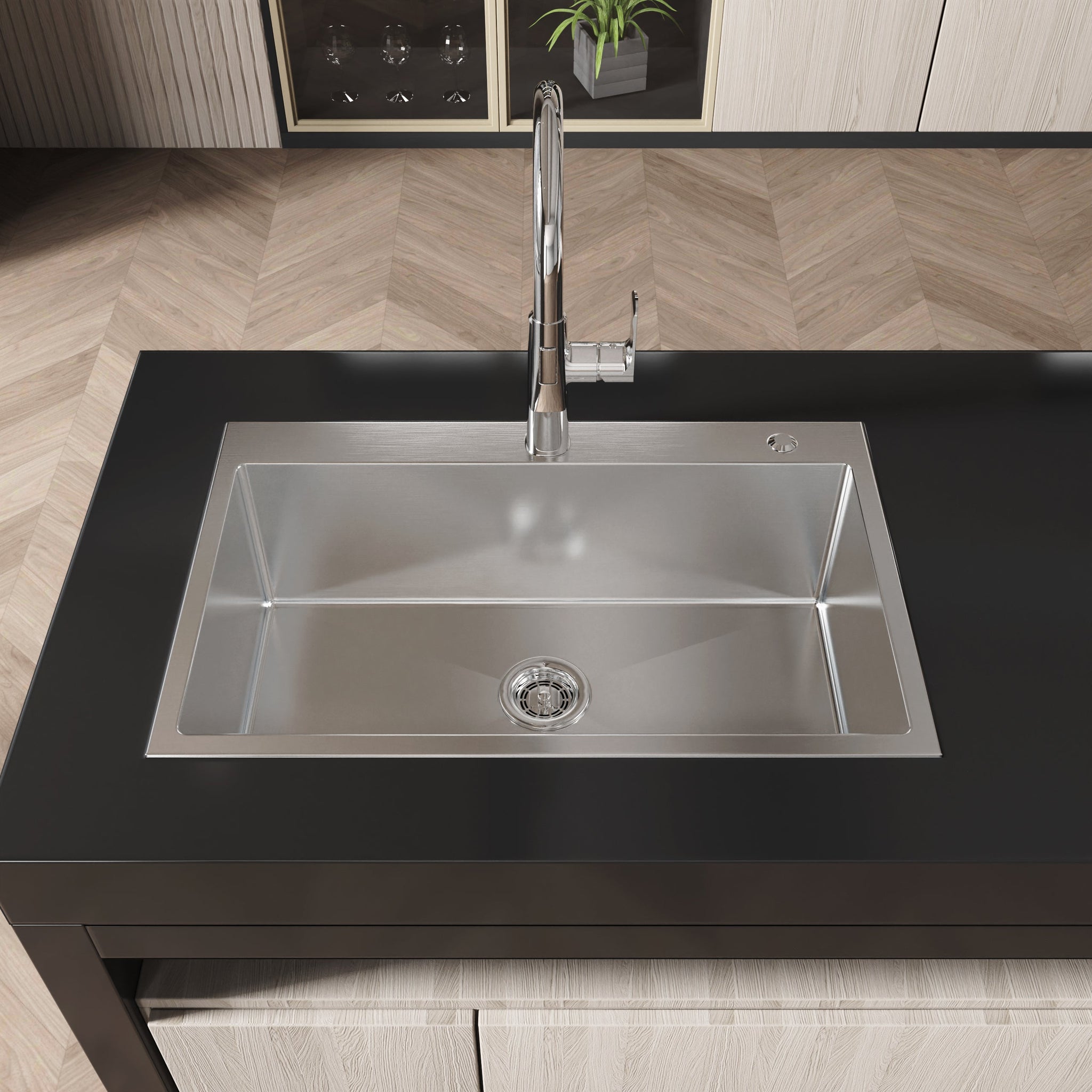 Stainless Steel Kitchen Sink, 30″x19″ Single Bowl, Overmount, Brushed Nickel by HouseOfZazla