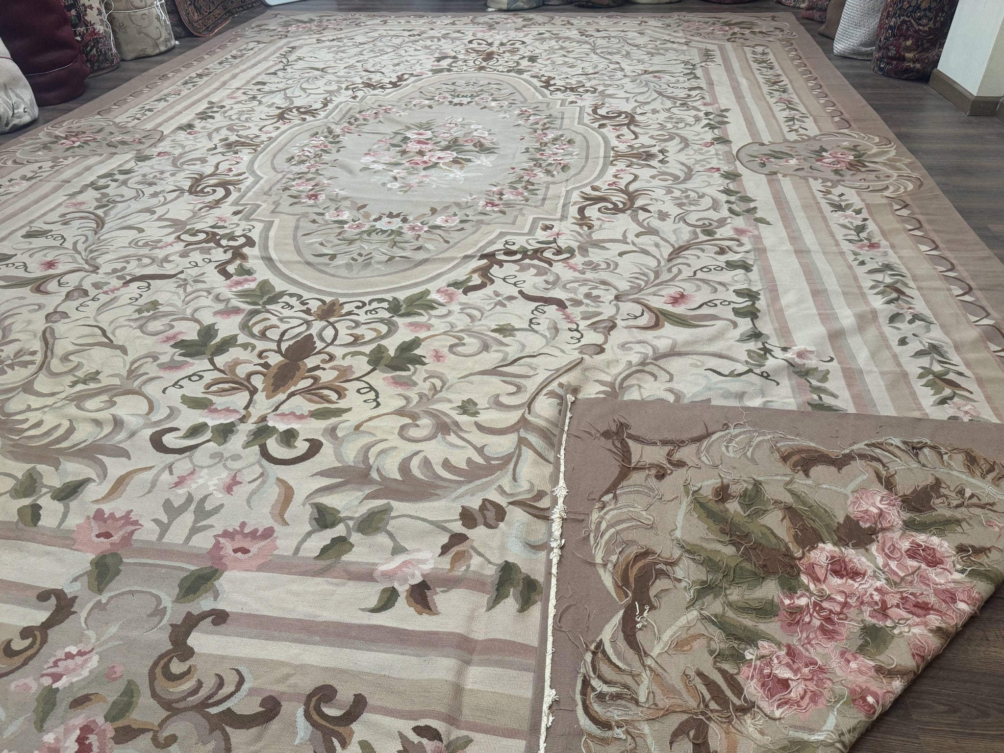 Palace Sized Aubusson Rug 13 x 20, Flatweave Aubusson Weave, Oversized Rug, European French Elegant Design by Jewel Rugs