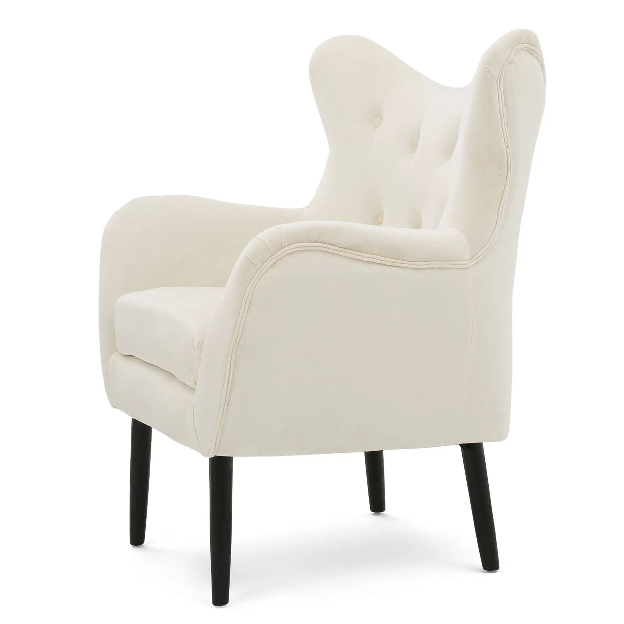 Style Velvet Arm Chair With Wingback And Flared Arms - Ivory by HouseOfZazla