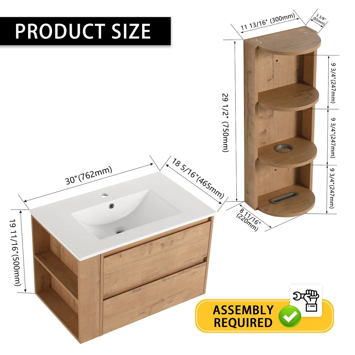Modern Wall Mounted Bathroom Vanity with Ceramic Sink and Storage Rack by HouseOfZazla