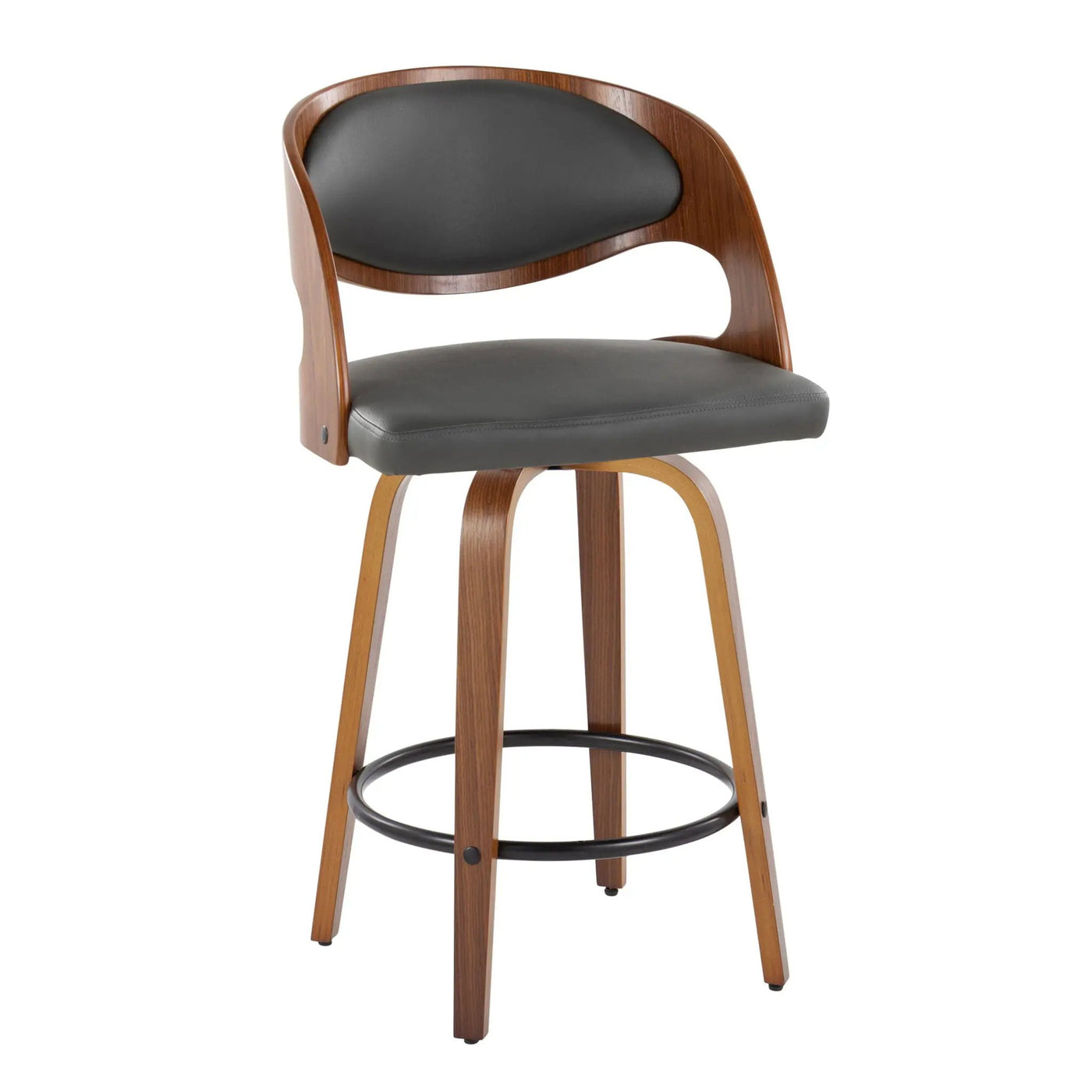 Pino - Mid Century Modern Fixed Height Barstool With Swivel With Round Footrest (Set of 2) by HouseOfZazla