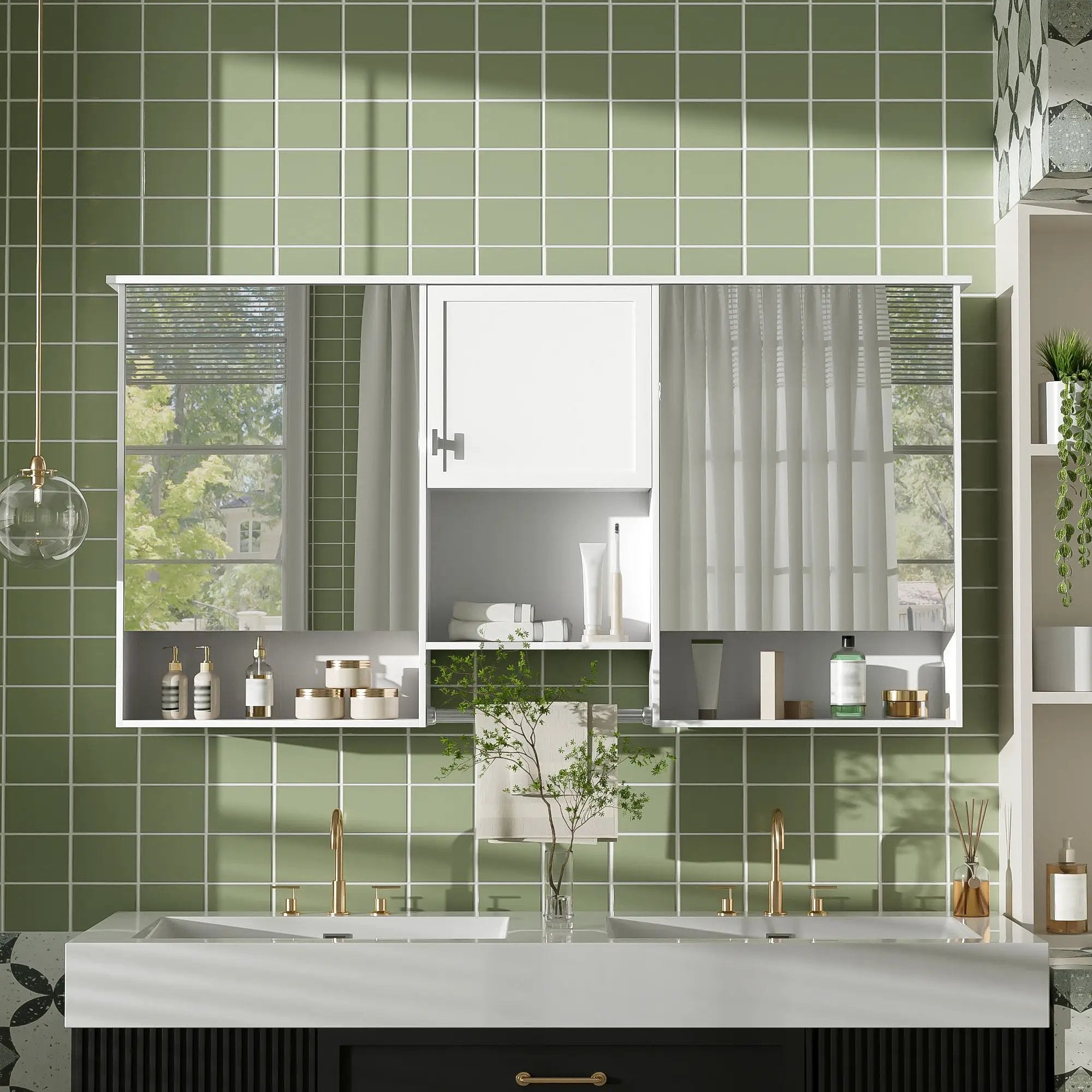 Wall-Mount 3-In-1 Mirror Cabinet With Adjustable Shelf, Soft-Closing Hinges, Rectangular Design - White by Unique Piece Furniture