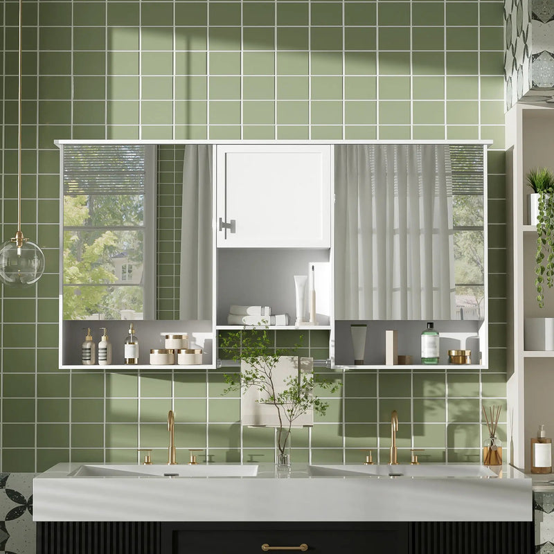 Wall-Mount 3-In-1 Mirror Cabinet With Adjustable Shelf, Soft-Closing Hinges, Rectangular Design - White by HouseOfZazla