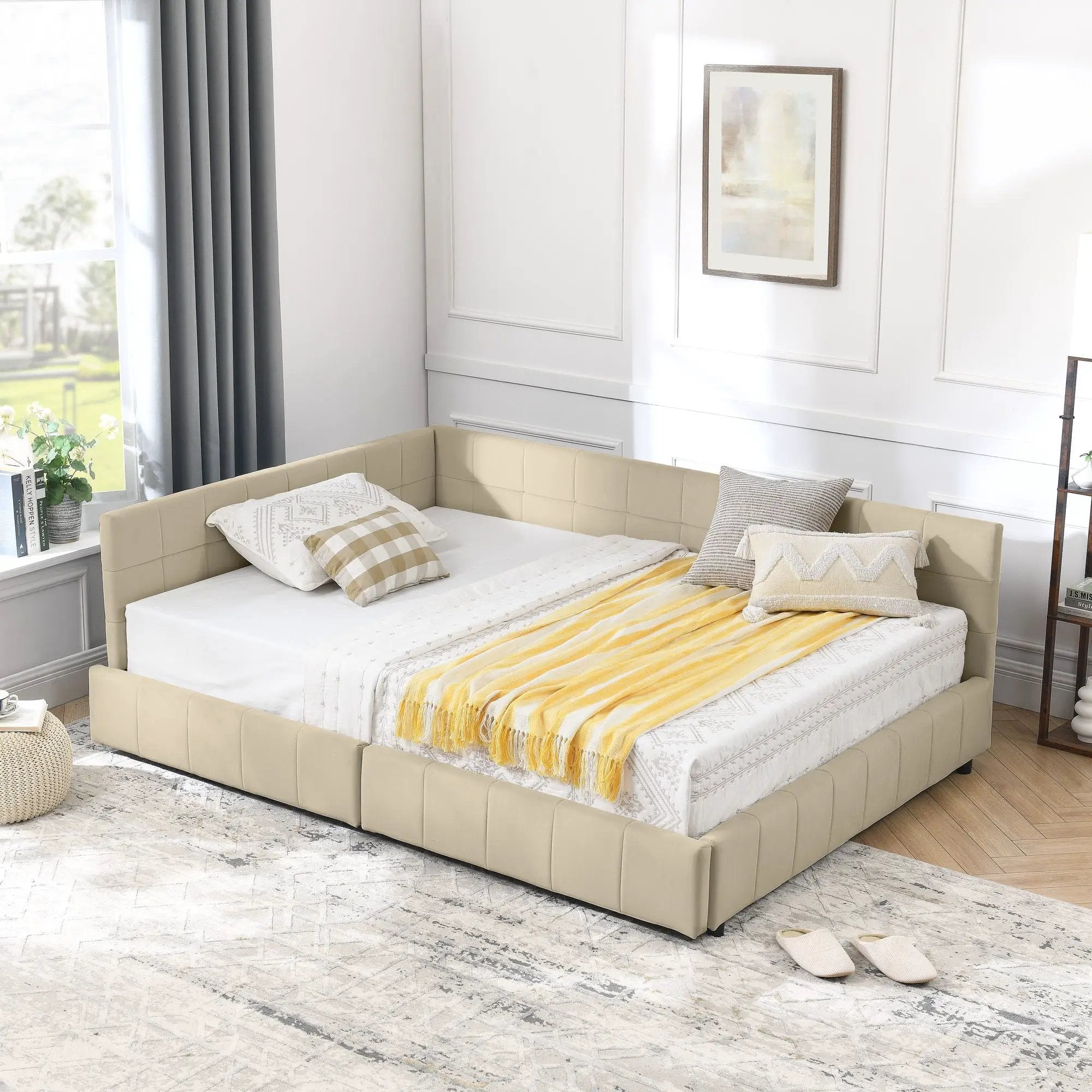 Mid-Century Storage Upholstered Tufted Bed Frame With Backrest And Armrests by Unique Piece Furniture