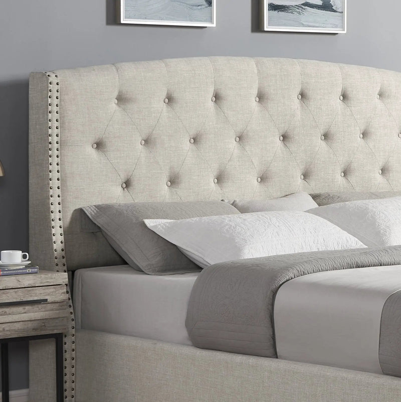 Astral 3-Piece Upholstered Bedroom Set, Tufted Wingback Bed with Two Gray Nightstands by HouseOfZazla