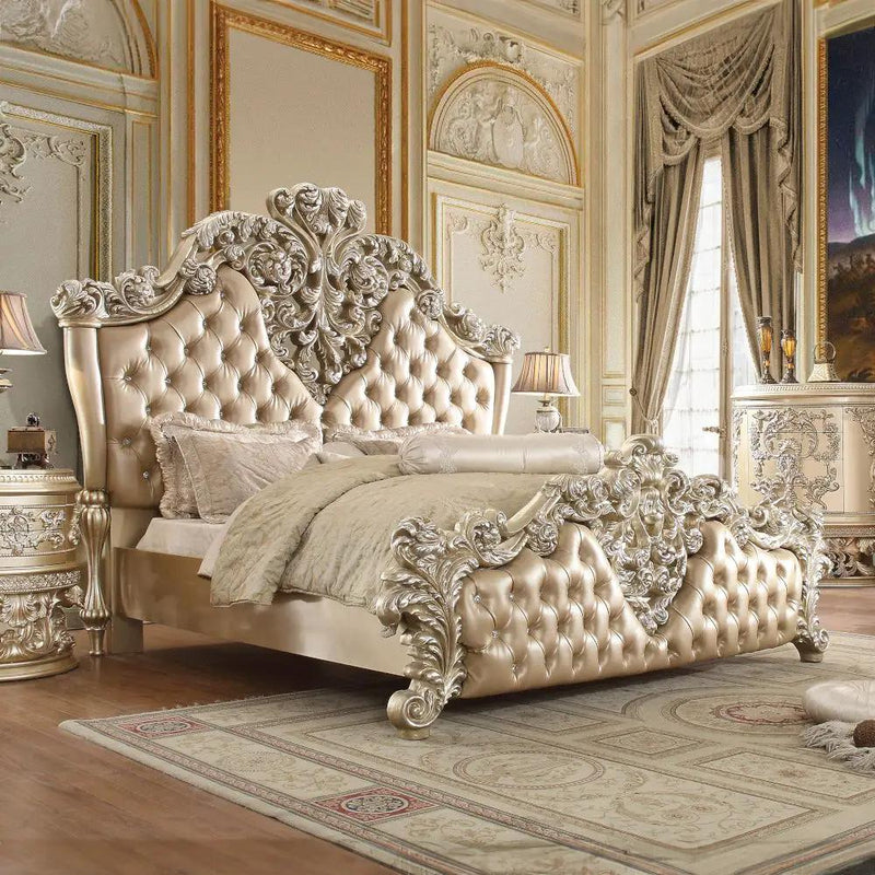 Vatican - Eastern King Bed - Synthetic Leather, Light Gold & Champagne Silver by Unique Piece Furniture